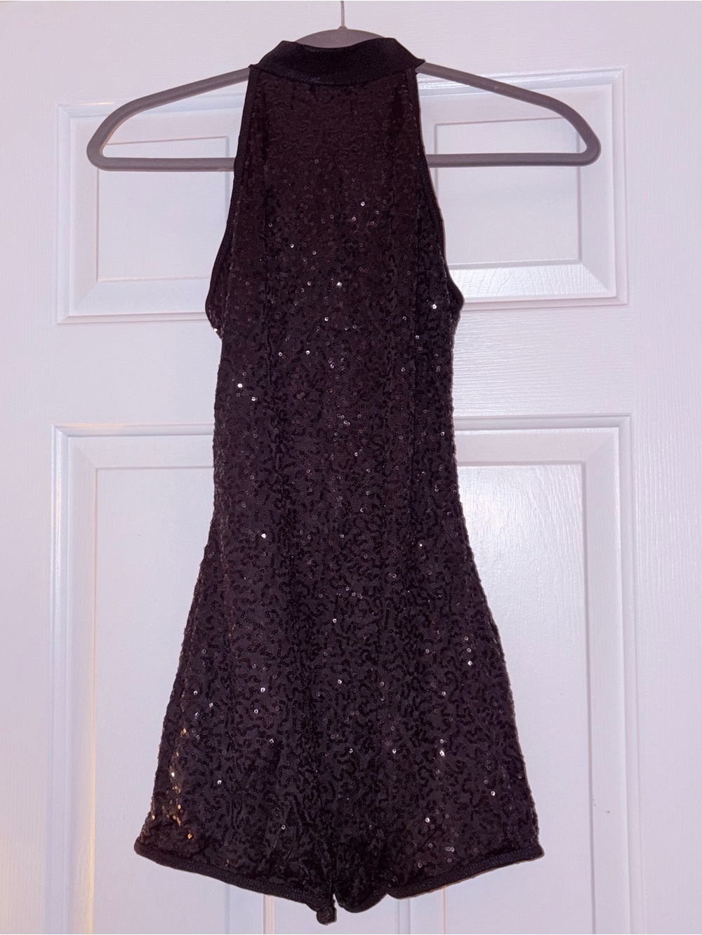 Balera Black Sequin Lace Mock Neck Halter Dance Romper Leotard Size MA